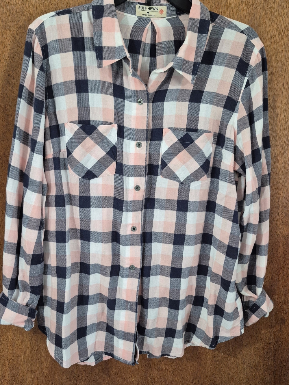 Ruff Hewn Women's Pink and Navy Plaid Button-Up Shirt